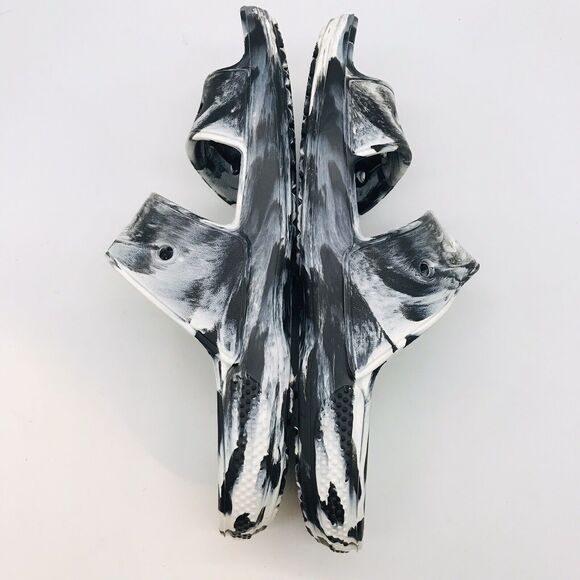 CROCS Iconic Comfort Women's 7 Double Strap Sandals Black & White Marble Slides - Picture 7 of 10